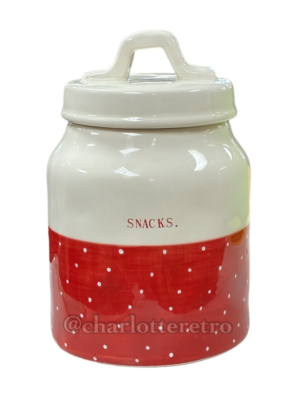 Rae Dunn • SNACKS Ceramic Micro Dot Canister w Lid